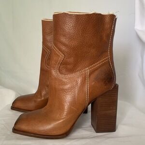 Saint Laurent Women's Jodie Ankle Boots Cut Off Cognac Brown Leather Western